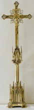 French Gothic Antique High Altar Set of Candlesticks and Crucifix